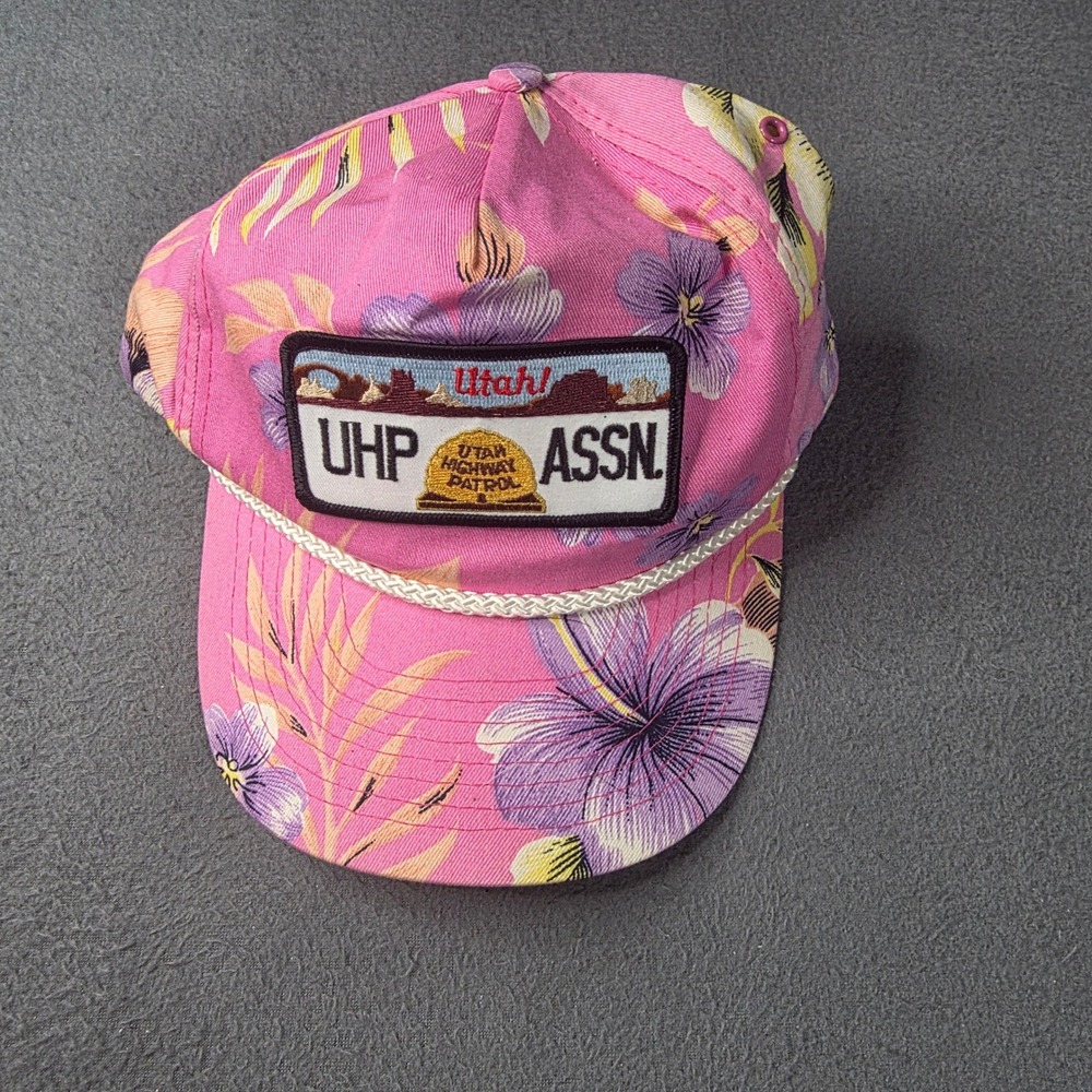 Vintage Utah Highway Patrol UHP ASSN Pink Floral Tropical Snapback Trucker Hat
